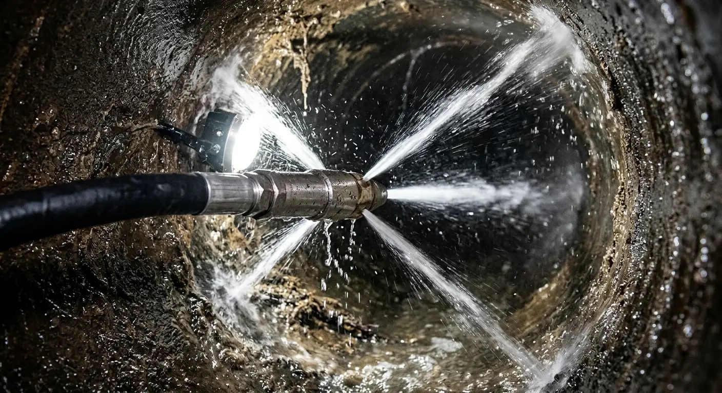 High-pressure hydro jetting nozzle cleaning sewer pipe for Storm Drain Cleaning in Newburyport
